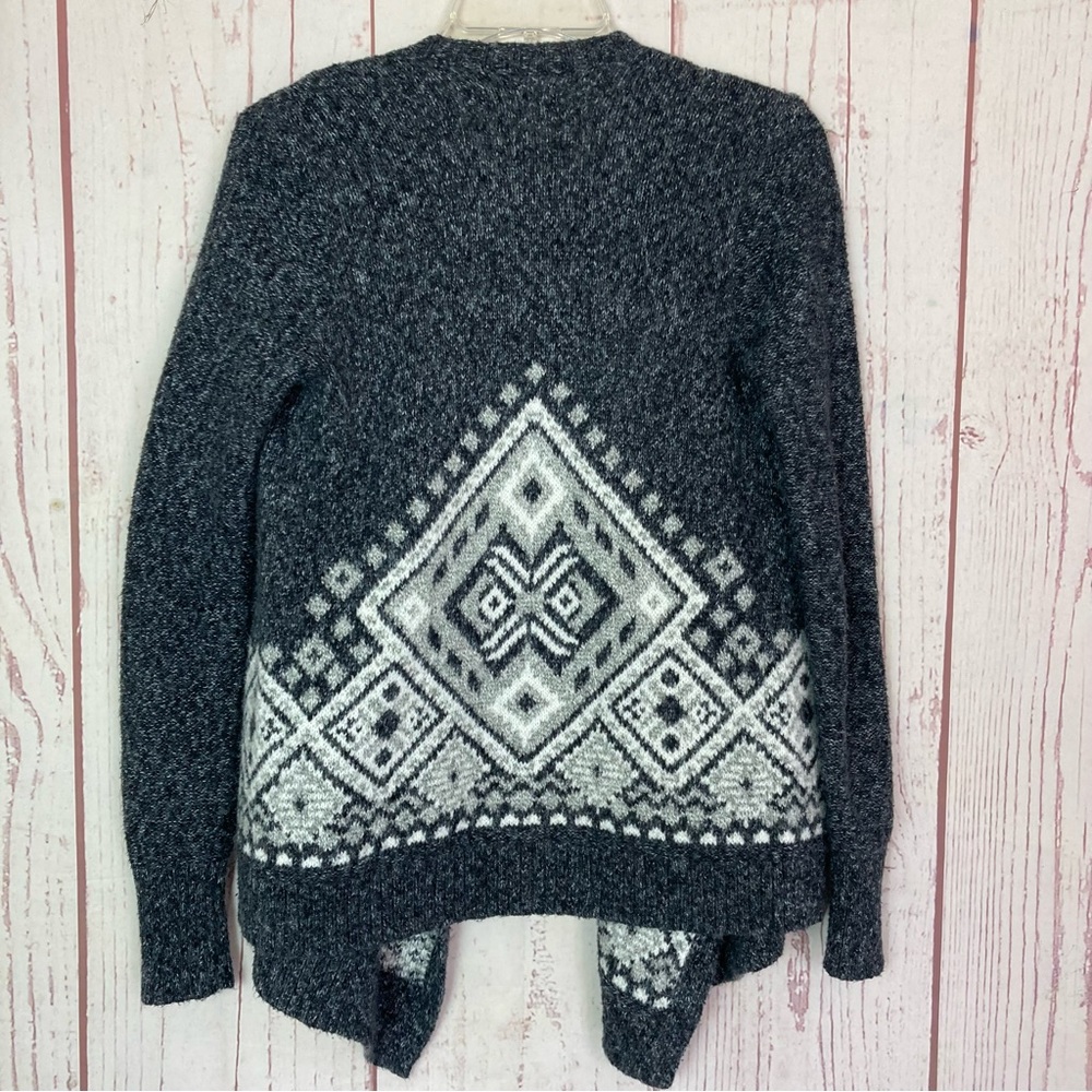 Hollister Women's S Small Gray Open Front Fuzzy Cardigan Sweater Duster Argyle - Picture 5 of 6